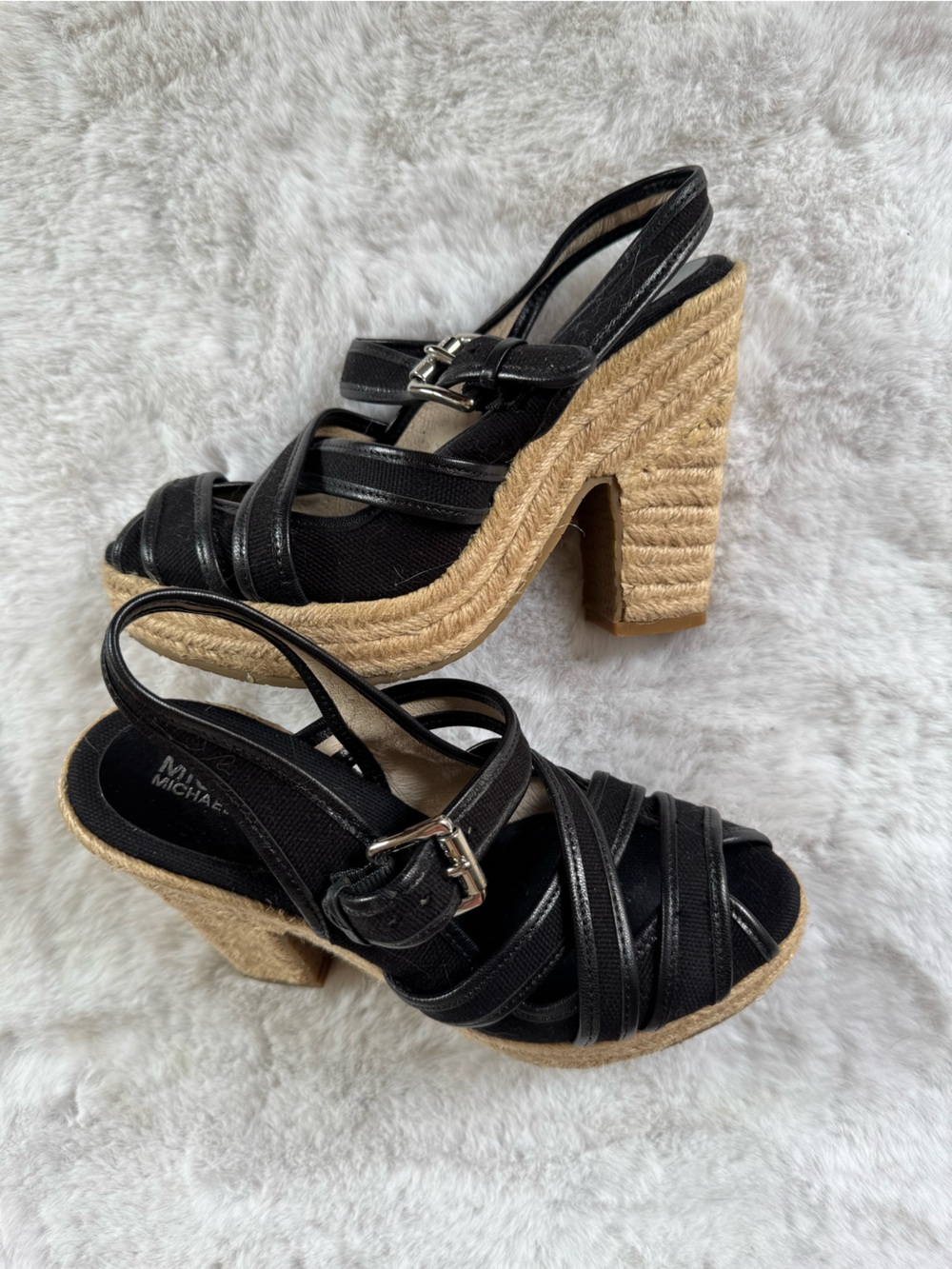 Michael Kors Black Strappy Espadrille Platform Wedges